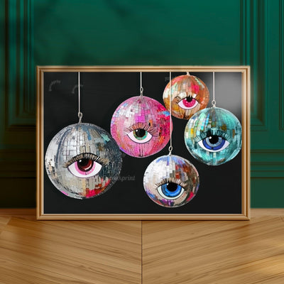 Disco Ball Eye Art – Funky Wall Art – Maximalist Home Decor – Surreal Eye Print – Coquette Dopamine Decor – Glittery Retro Wall Art