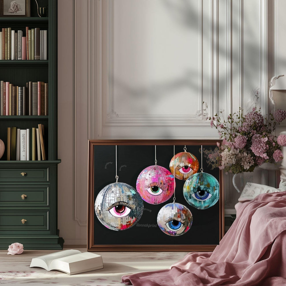 Disco Ball Eye Art – Funky Wall Art – Maximalist Home Decor – Surreal Eye Print – Coquette Dopamine Decor – Glittery Retro Wall Art