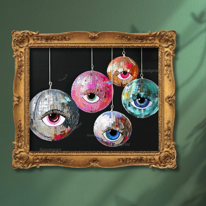 Disco Ball Eye Art – Funky Wall Art – Maximalist Home Decor – Surreal Eye Print – Coquette Dopamine Decor – Glittery Retro Wall Art