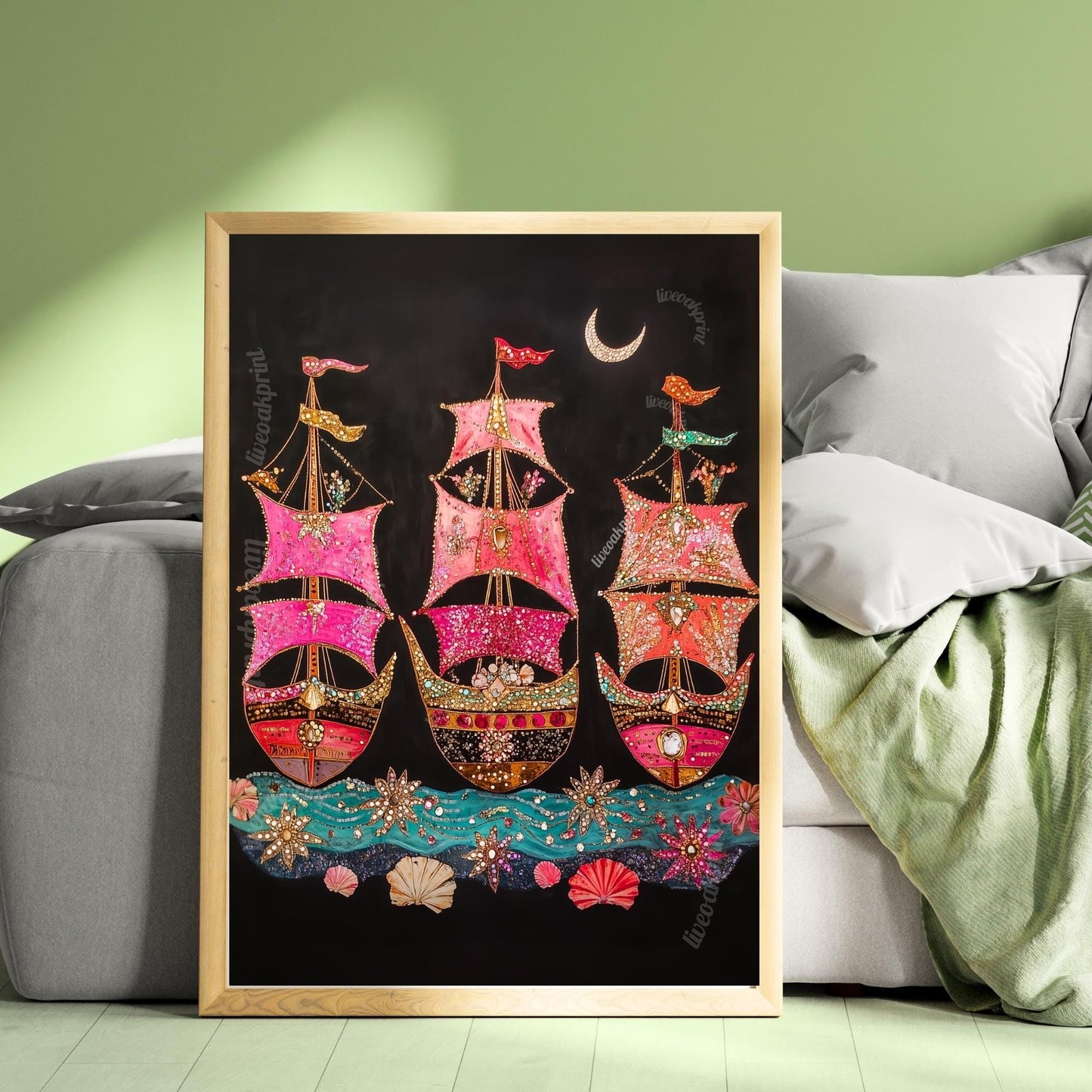 Surreal Ship Wall Art – Dark Coastal Decor – Maximalist Maritime Print – Marine Fantasy Wall Art – Dopamine Decor – Vibrant Nautical Poster