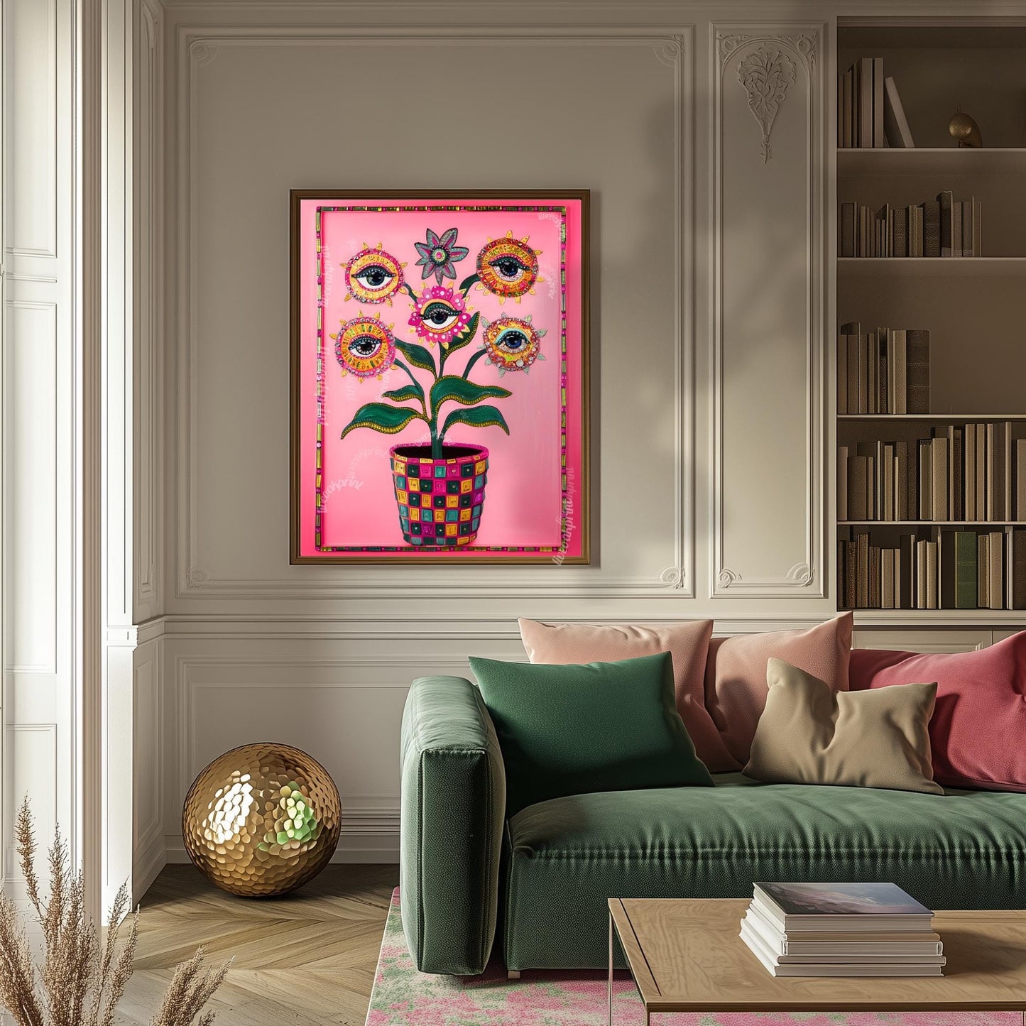 Surreal Flower Wall Art – Eye Art Print Psychedelic Pink Maximalist Wall Decor Dopamine Decor Funky Floral Poster Plant Wall Art Surrealist