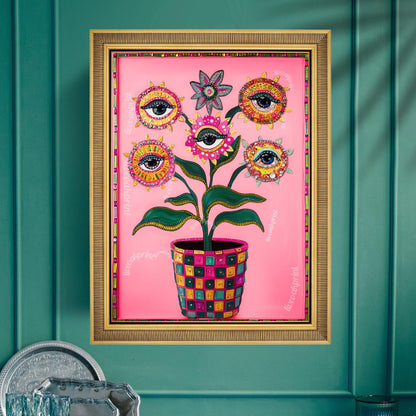 Surreal Flower Wall Art – Eye Art Print Psychedelic Pink Maximalist Wall Decor Dopamine Decor Funky Floral Poster Plant Wall Art Surrealist