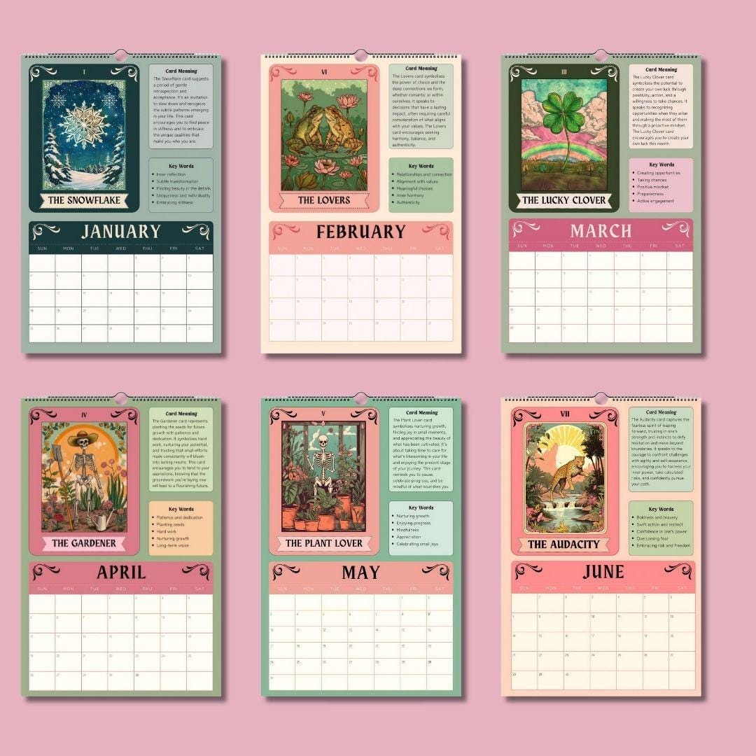 2025–2026 Seasonal Tarot Calendar | Witchy Midyear Calendar | Astrology Decor | Tarot Card Wall Art | Gift for Spiritual Friends