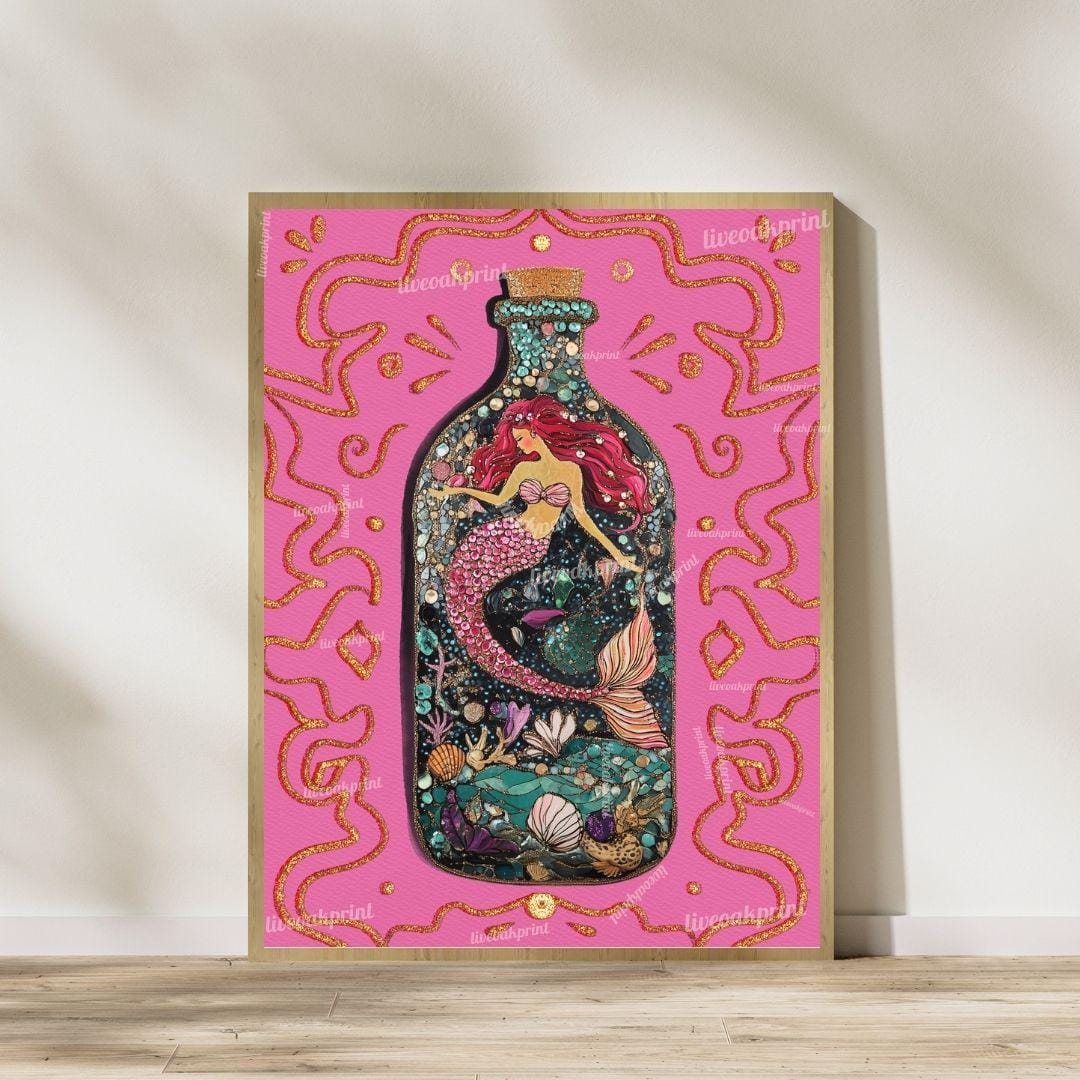 Mermaid Art Set – Pink & Teal Ocean Wall Art – Coastal Bathroom Decor – Mermaidcore Aesthetic – Dopamine Decor Prints