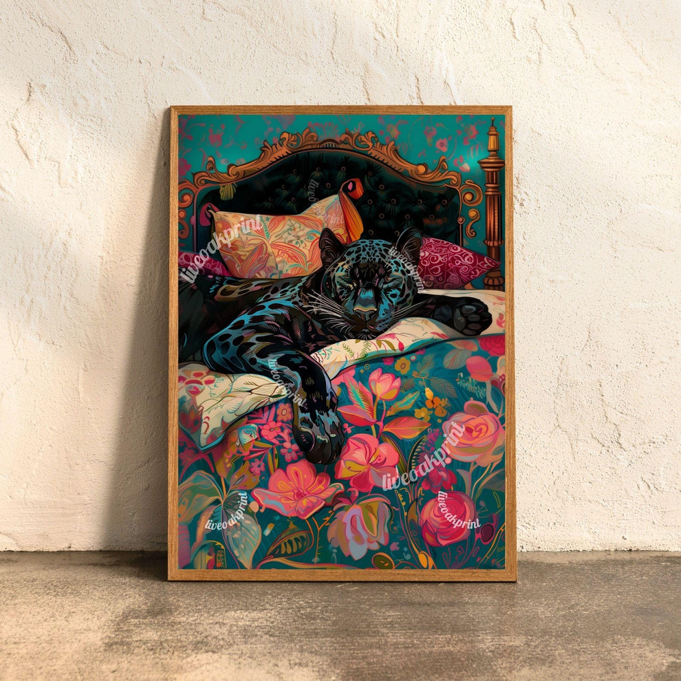 Big Cat Bedroom Art Print Set – Maximalist Animal Wall Art Trio – Junglecore Decor – Leopard Panther Tiger Wall Art – Dopamine Decor