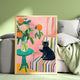 Black Cat Cocktail Art Print – Maximalist Cat Wall Art – Funky Bar Cart Decor – Pink Floral Cat Print – Retro Home Art Whimsical Kitchen Art