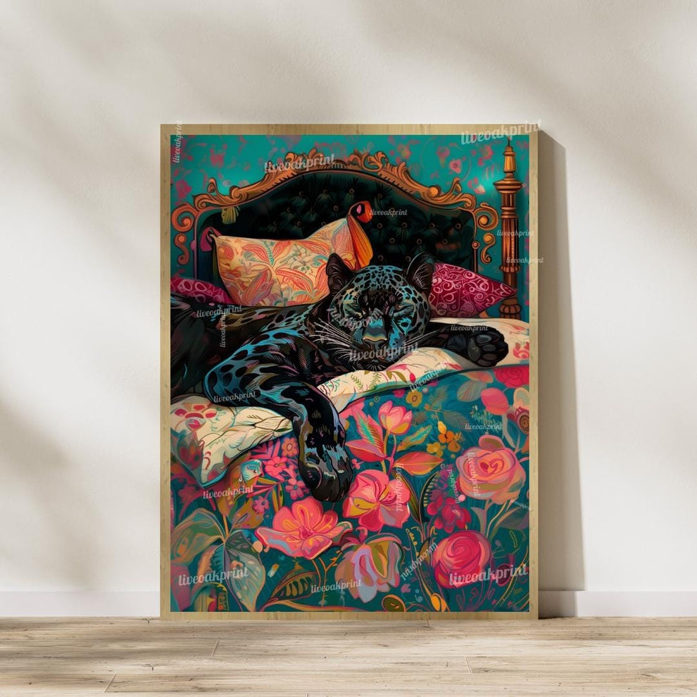 Leopard & Panther Wall Art Set – Maximalist Jungle Cat Prints – Bold Bedroom Decor – Cozy Cat Wall Art – Dark Floral Animal Prints