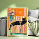 Black Cat Wall Art – Cocktail Cat Print – Dopamine Decor – Whimsical Bar Art – Orange Wall Art – Summer Cat Poster – Funky Animal Art Print