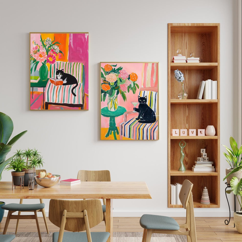 Tuxedo Cat Reading Print – Bookish Wall Art – Cozy Reading Nook Decor – Black and White Cat Art – Gift for Book Lovers – Dopamine Decor