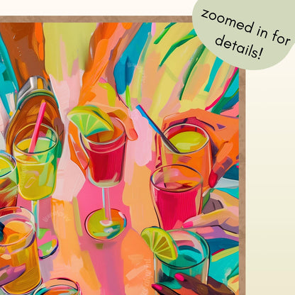 Colorful Cocktail Cheers Print – Vertical Party Wall Art – Summer Drink Poster – Dopamine Decor – Vibrant Bar Cart Artwork