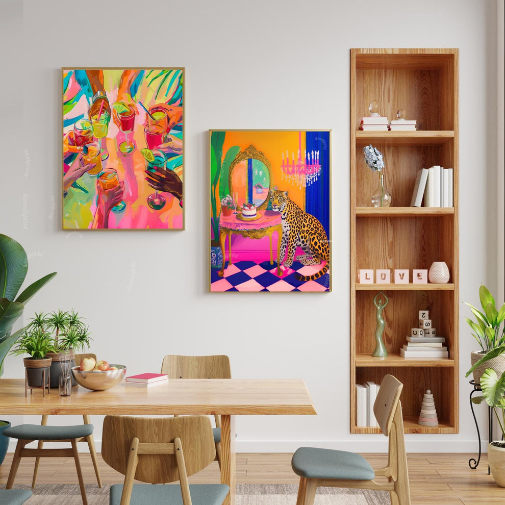 Colorful Cocktail Cheers Print – Vertical Party Wall Art – Summer Drink Poster – Dopamine Decor – Vibrant Bar Cart Artwork