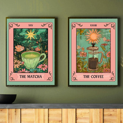 Coffee and Matcha Print Set – Coffee Bar Wall Art – Boho Kitchen Decor – Tea and Coffee Poster Set – Green & Brown Wall Art – Coffee Gift