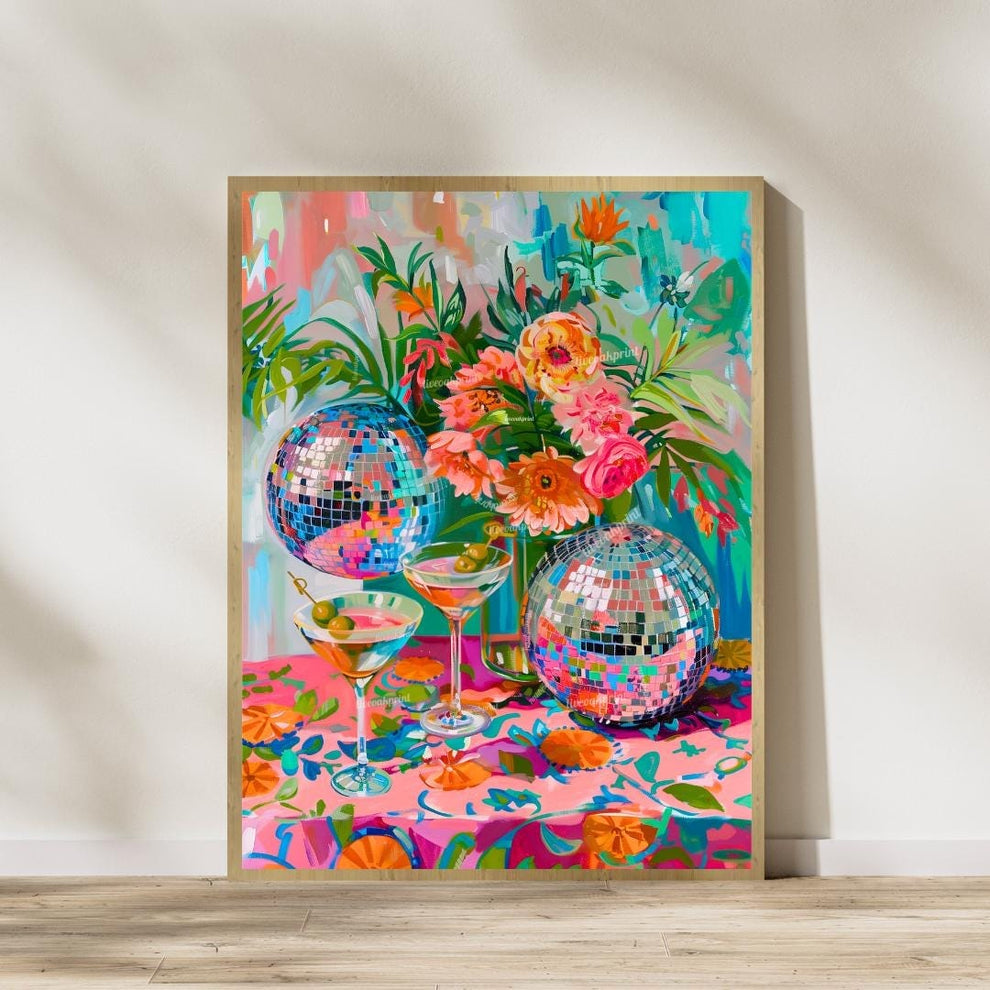 Disco Cocktail Print Set – Aperol Spritz & Martini Wall Art – Bar Cart Decor – Colorful Party Wall Art – Funky Kitchen Prints
