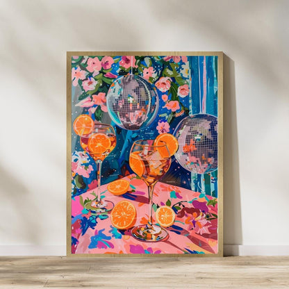 Disco Cocktail Print Set – Aperol Spritz & Martini Wall Art – Bar Cart Decor – Colorful Party Wall Art – Funky Kitchen Prints