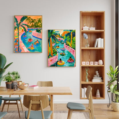 Lazy River Art Print Set – Colorful Summer Wall Art – Retro Pool Float Decor – Vacation Gallery Wall – Dopamine Decor Set of Two Prints