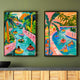 Lazy River Art Print Set – Colorful Summer Wall Art – Retro Pool Float Decor – Vacation Gallery Wall – Dopamine Decor Set of Two Prints