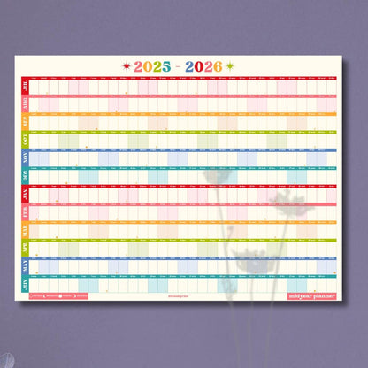 Colorful Mid Year Calendar – 2025–2026 Academic Wall Planner – Retro Brights – Aesthetic Year at a Glance
