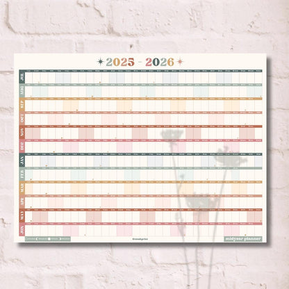 Boho Earth Tones Mid Year Calendar 2025–2026 – Academic Wall Planner – July Start – School Year Calendar – Aesthetic Dorm or Office Decor