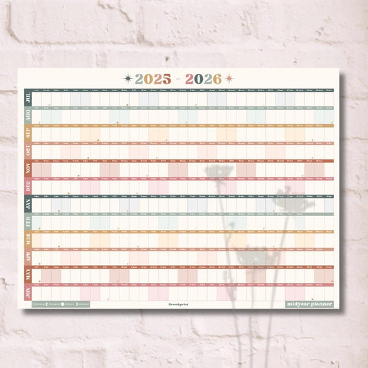 Boho Earth Tones Mid Year Calendar 2025–2026 – Academic Wall Planner – July Start – School Year Calendar – Aesthetic Dorm or Office Decor