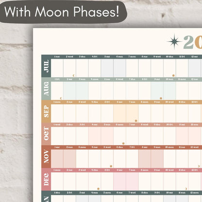 Boho Earth Tones Mid Year Calendar 2025–2026 – Academic Wall Planner – July Start – School Year Calendar – Aesthetic Dorm or Office Decor