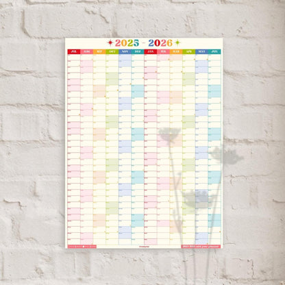 Vertical Wall Planner – Retro Brights Mid Year Calendar 2025–2026 – July Start Academic Year – Colorful Dorm & Classroom Wall Art