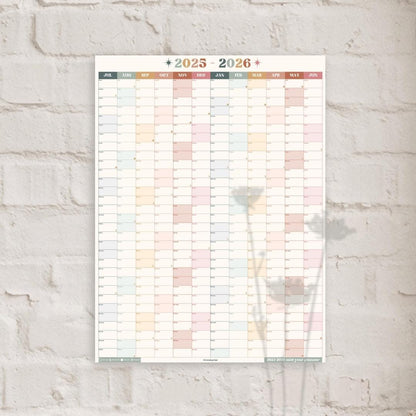 Vertical Wall Planner – Boho Earth Tones Mid Year Calendar 2025–2026 – July Start Academic Planner – Minimalist Dorm & Office Decor