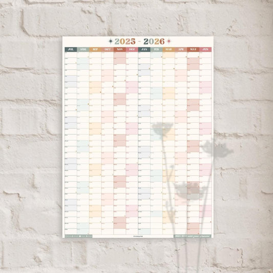 Vertical Wall Planner – Boho Earth Tones Mid Year Calendar 2025–2026 – July Start Academic Planner – Minimalist Dorm & Office Decor