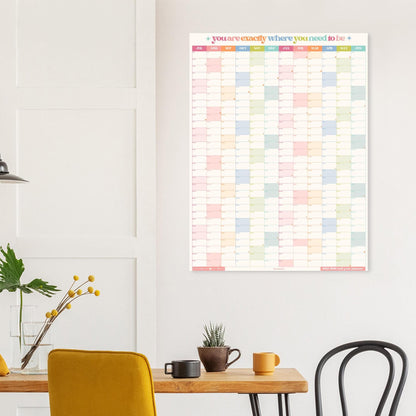 Vertical Wall Planner – You Are Exactly Where You Need To Be – Mid Year Calendar 2025–2026 – July Start – Motivational Dorm Classroom Decor