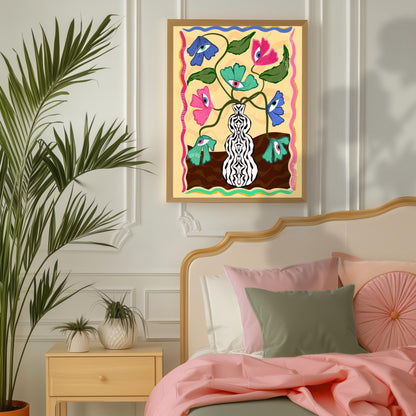 Surreal Eye Flower Print – Funky Dopamine Decor – Matisse-Inspired Bold Wall Art – Trippy Floral Poster – Aesthetic Art Print