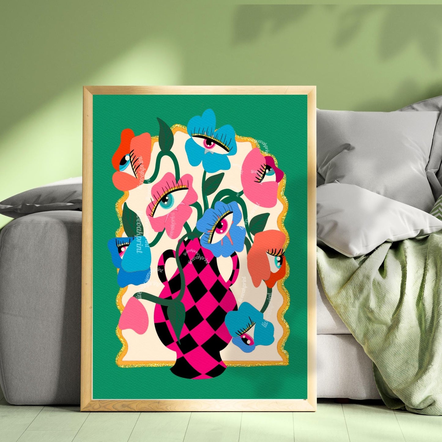 Funky Wall Art – Maximalist Wall Decor Print – Trippy Art for Living Room Colorful Boho Decor – Eye Flower Poster – Dopamine Wall Art