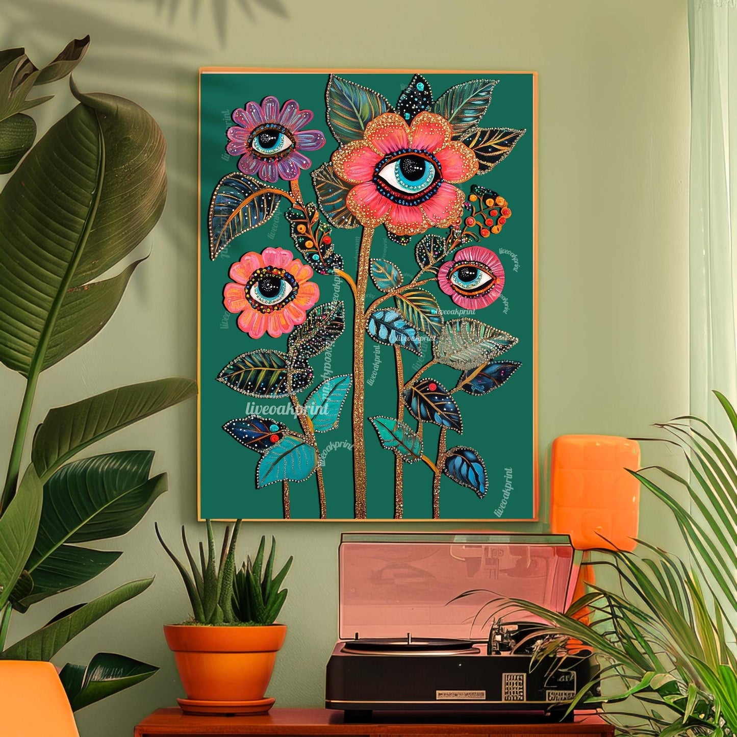 Surreal Flower Wall Art Eye Art Print for Boho Gallery Wall