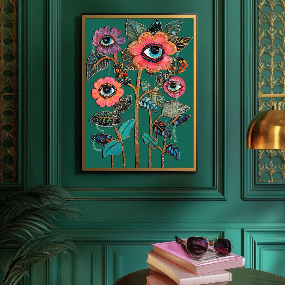 Surreal Flower Wall Art Eye Art Print for Boho Gallery Wall