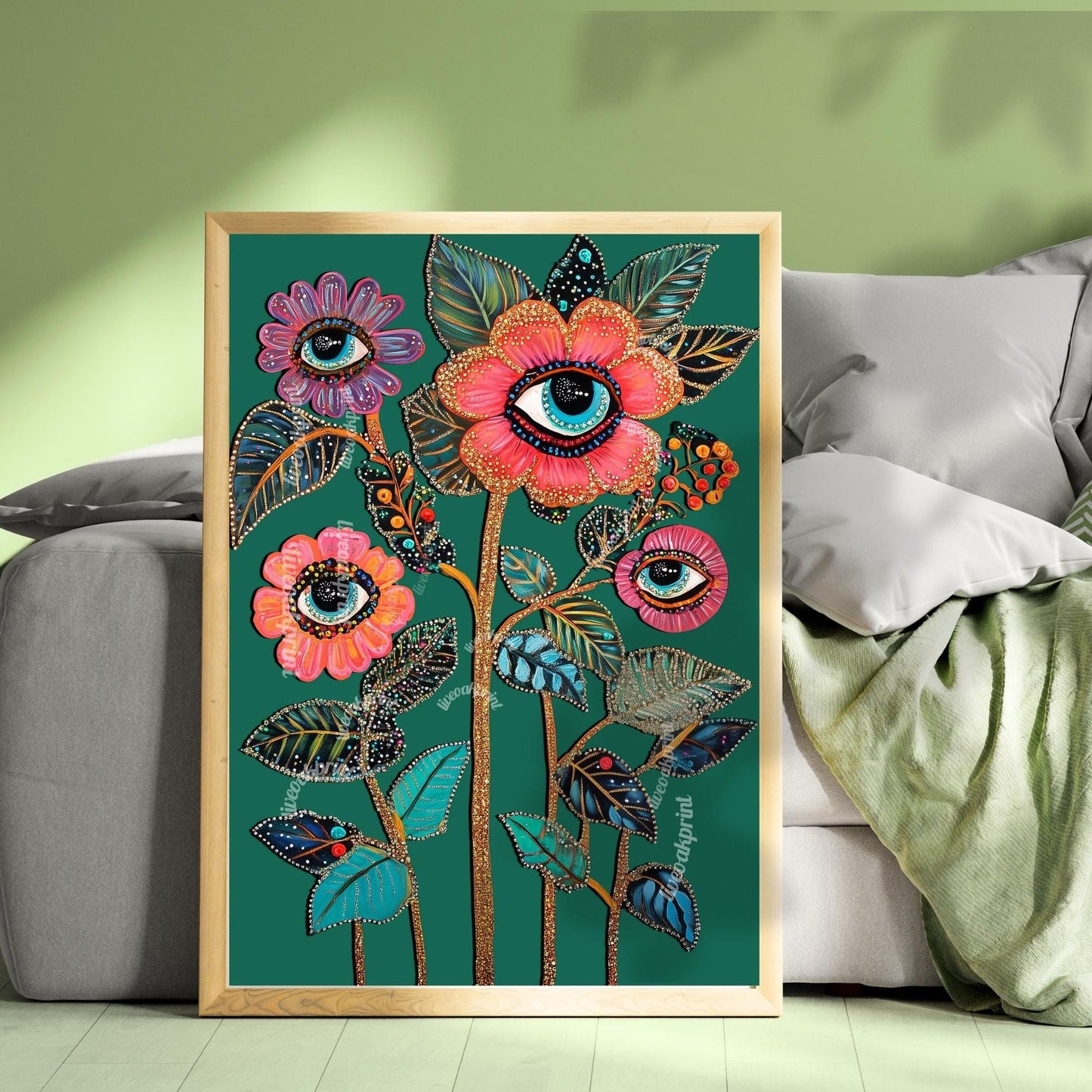 Surreal Flower Wall Art Eye Art Print for Boho Gallery Wall