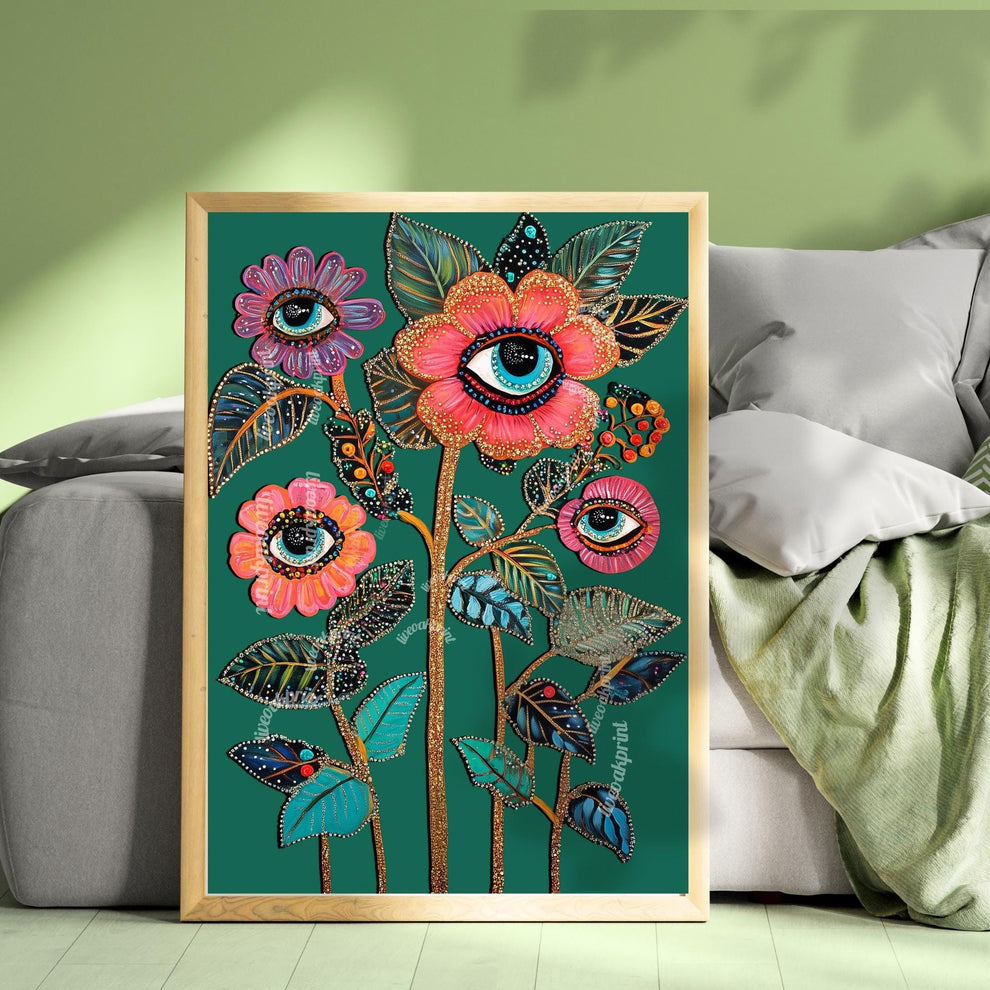 Surreal Flower Wall Art Eye Art Print for Boho Gallery Wall