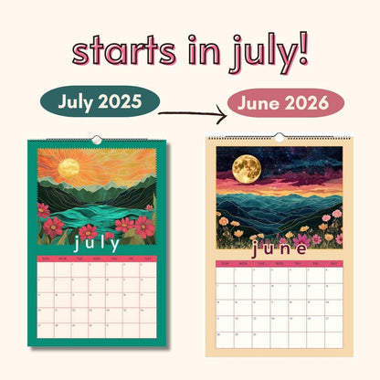 Mountain Views Calendar 2025–2026 – Mid Year Wall Calendar – July Start Academic Planner – Nature Wall Art – Gift for Hikers Outdoor Lovers