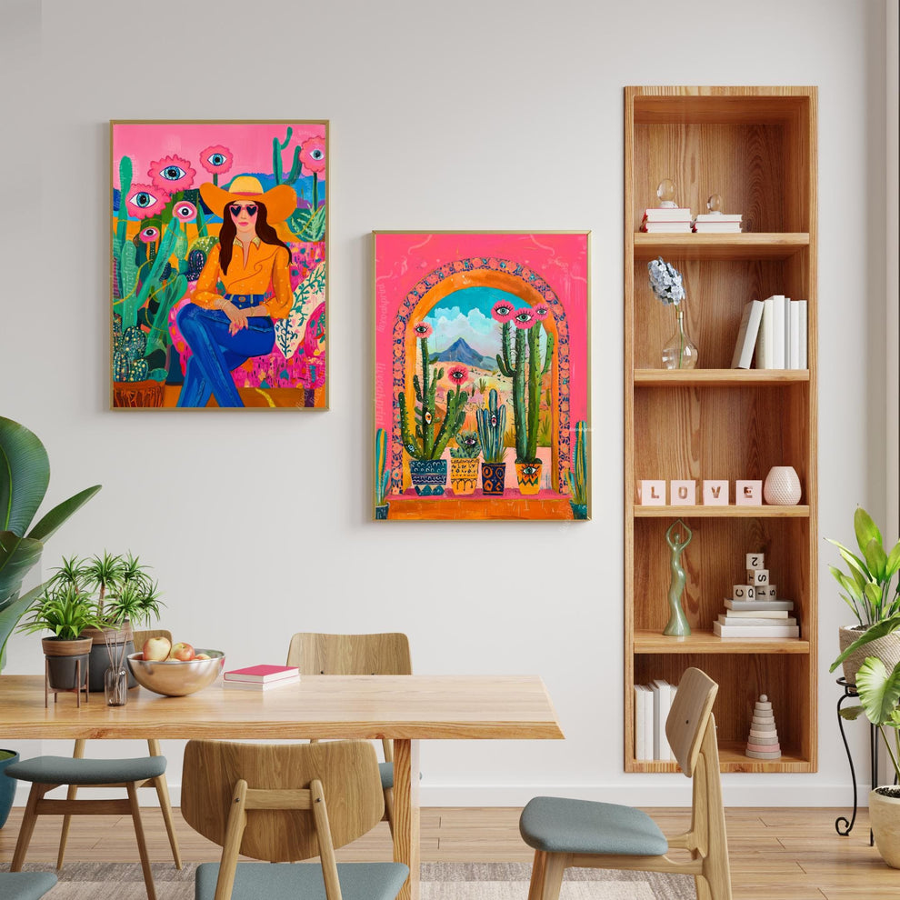 Surreal Cactus Art Print – Western Wall Art – Funky Eye Art Print – Pink Desert Decor – Maximalist Plant Poster Living Room Dopamine Decor