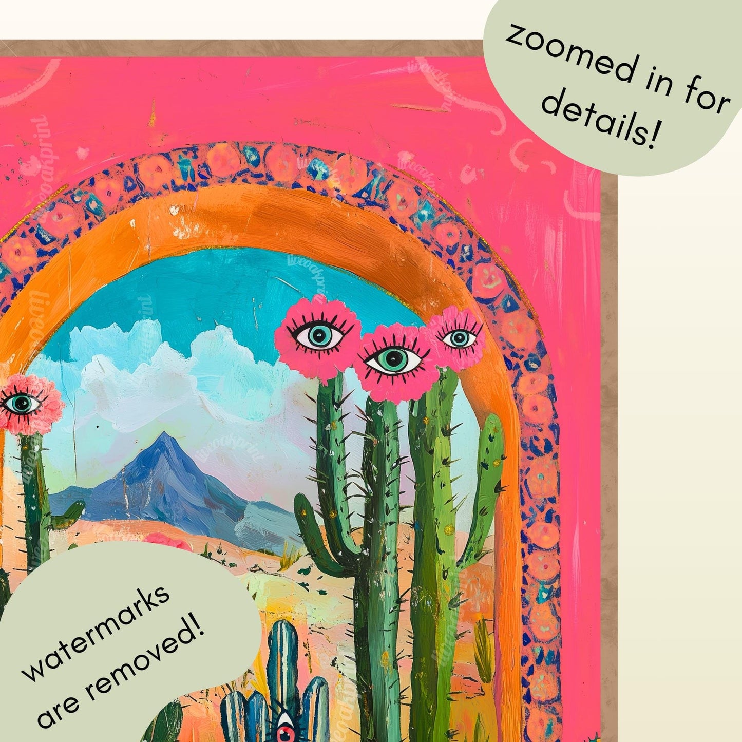 Surreal Cactus Art Print – Western Wall Art – Funky Eye Art Print – Pink Desert Decor – Maximalist Plant Poster Living Room Dopamine Decor
