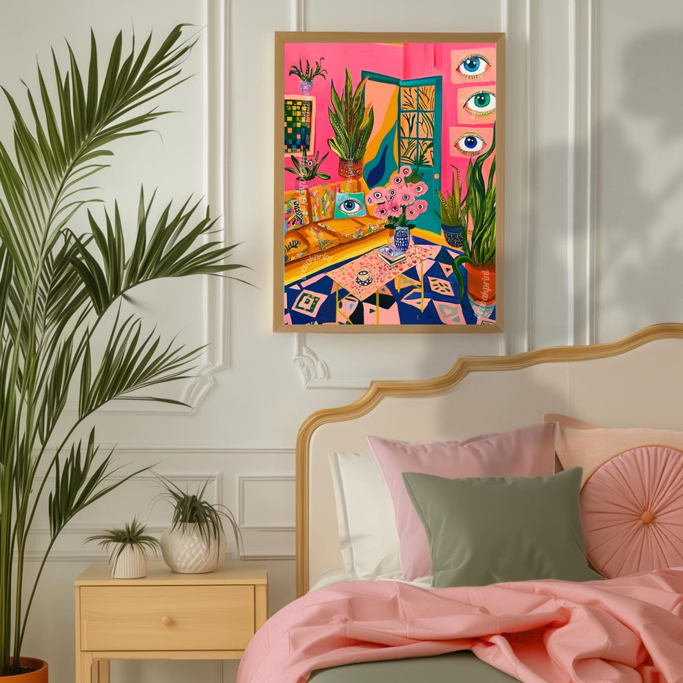 Surreal Living Room Art Print – Maximalist Boho Wall Decor