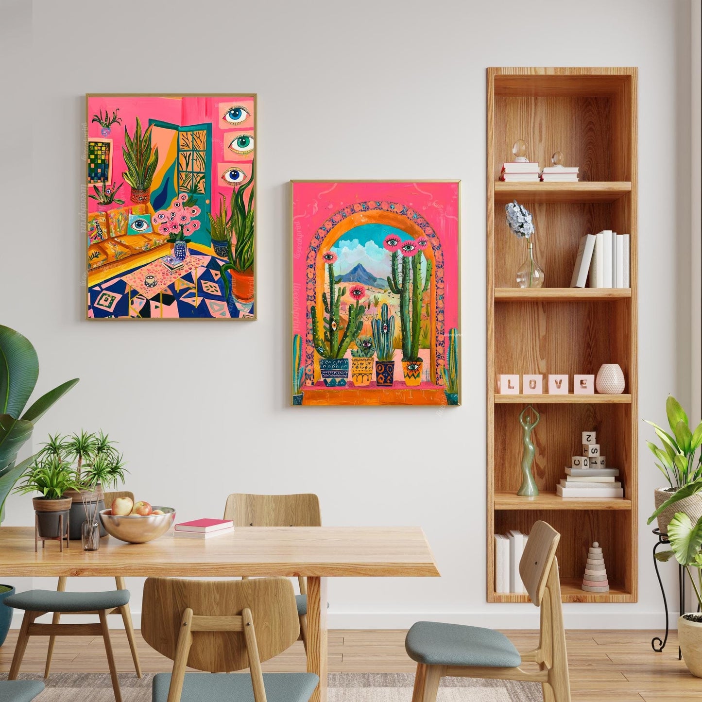 Surreal Living Room Art Print – Maximalist Boho Wall Decor