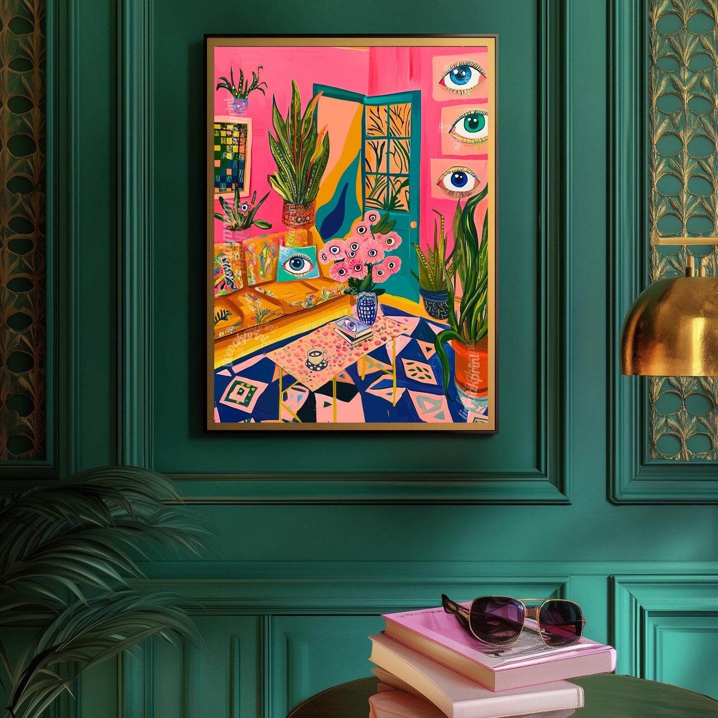 Surreal Living Room Art Print – Maximalist Boho Wall Decor