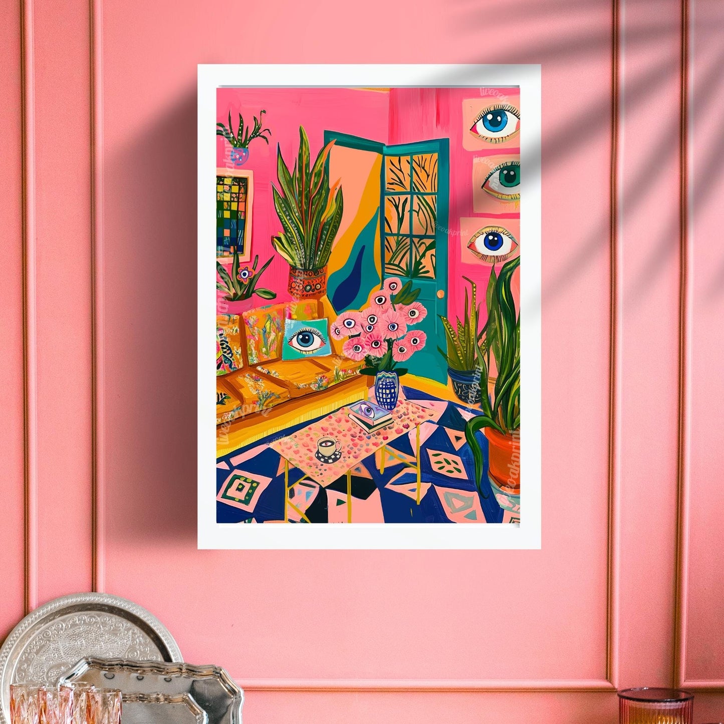 Surreal Living Room Art Print – Maximalist Boho Wall Decor