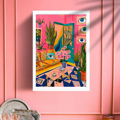 Surreal Living Room Art Print – Maximalist Boho Wall Decor