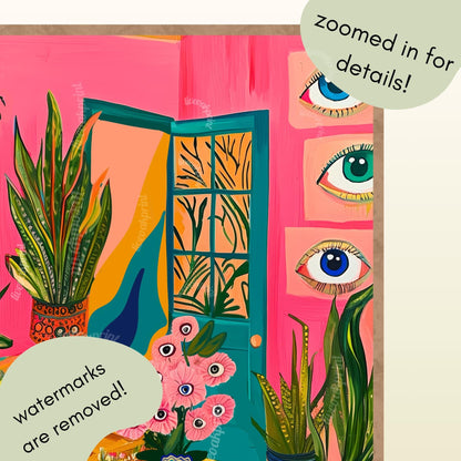 Surreal Living Room Art Print – Maximalist Boho Wall Decor