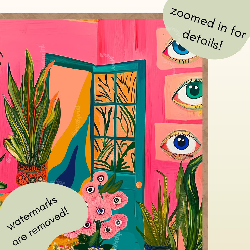 Surreal Living Room Art Print – Maximalist Boho Wall Decor