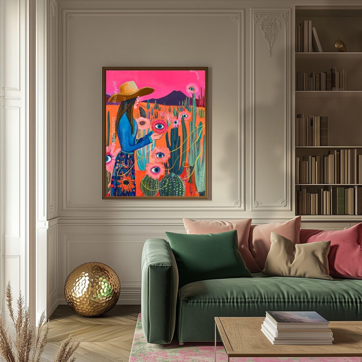 Surreal Cowgirl Flower Art Print – Funky Western Wall Art – Eye Flower Cactus Print – Pink Maximalist Desert Decor – Eclectic Wall Art