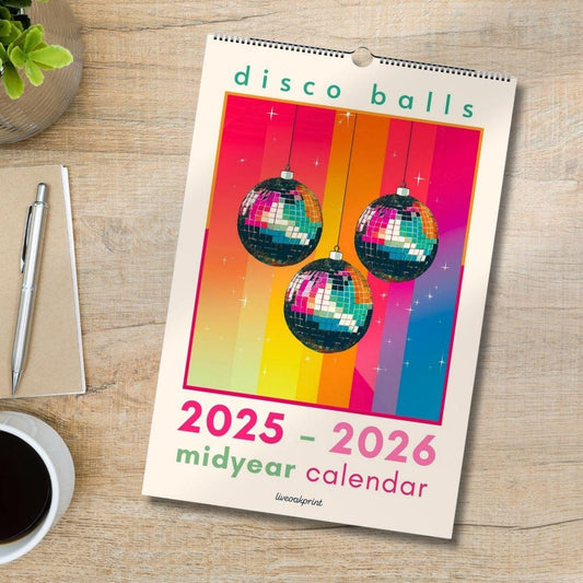 Mid year 2025-2026 Disco Calendar | 2025 Colorful Schoolyear Calendar | Disco Ball Gift | Disco Ball Wall Calendar | Academic Year Calendar