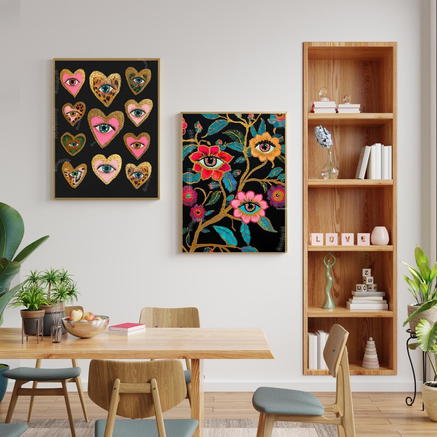 Heart Eye Wall Art – Dark Coquette Decor – Leopard Print Eye Art – Pink Gold Maximalist Print – Funky Dopamine Wall Art