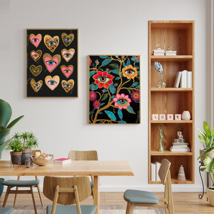 Heart Eye Wall Art – Dark Coquette Decor – Leopard Print Eye Art – Pink Gold Maximalist Print – Funky Dopamine Wall Art