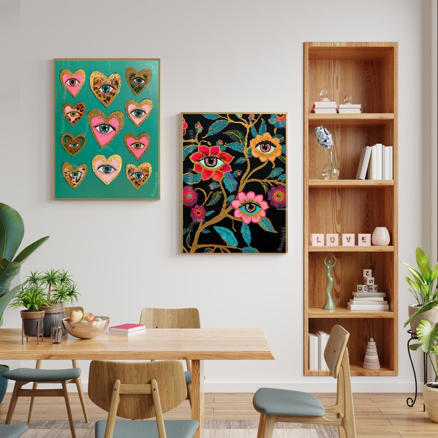 Heart Eye Art Print – Green Maximalist Wall Art – Funky Coquette Decor – Leopard Print Eye Poster – Dopamine Decor for Bold Interiors