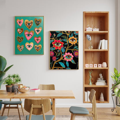 Heart Eye Art Print – Green Maximalist Wall Art – Funky Coquette Decor – Leopard Print Eye Poster – Dopamine Decor for Bold Interiors